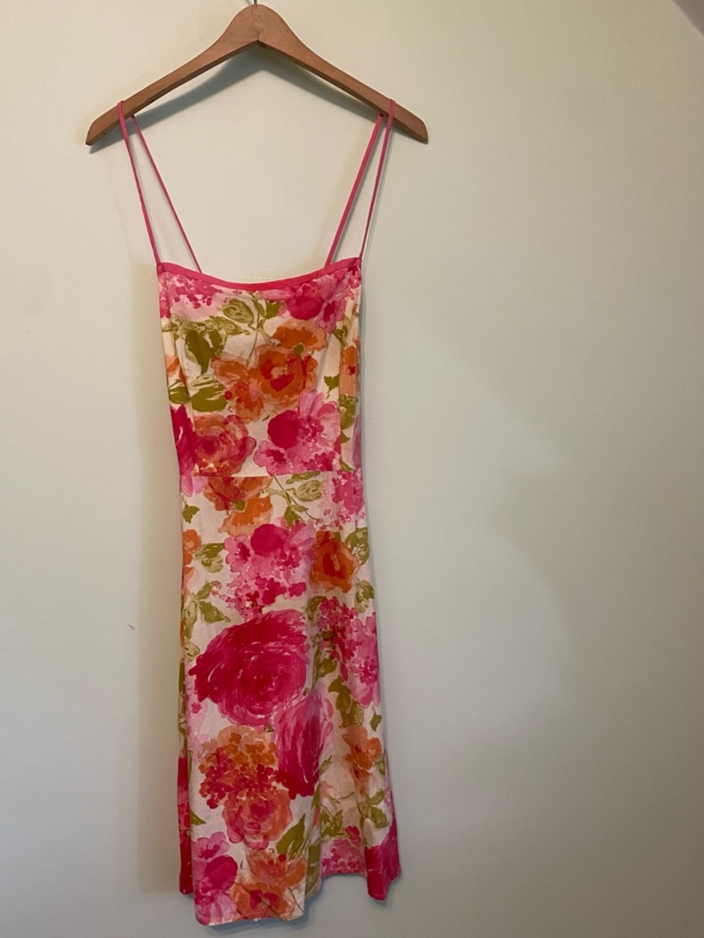 Floral Pink Slip Dress with Spaghetti Straps